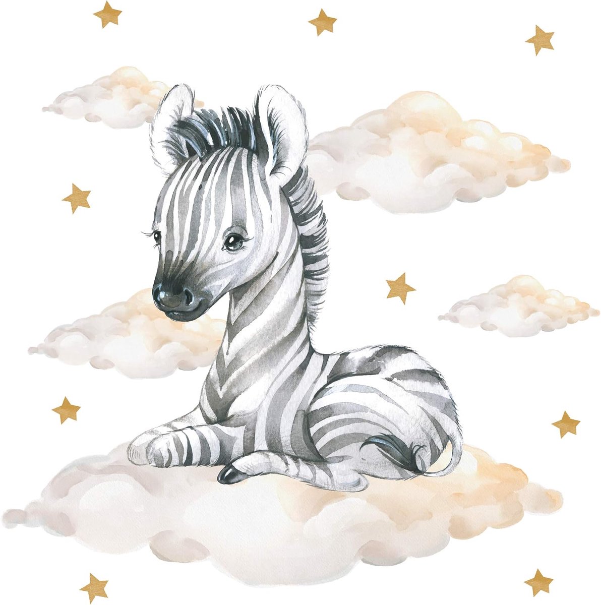 Muurstickers kinderkamer - zebra met wolken en sterren - dieren safari - sfeervolle wanddecoratie - ShopVlot