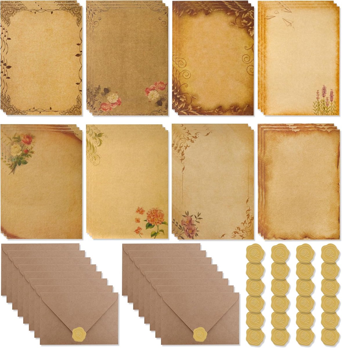 Vintage schrijfpapier set - 24 vellen en 16 enveloppen - hoogwaardig papier - perfect voor uitnodigingen - ShopVlot
