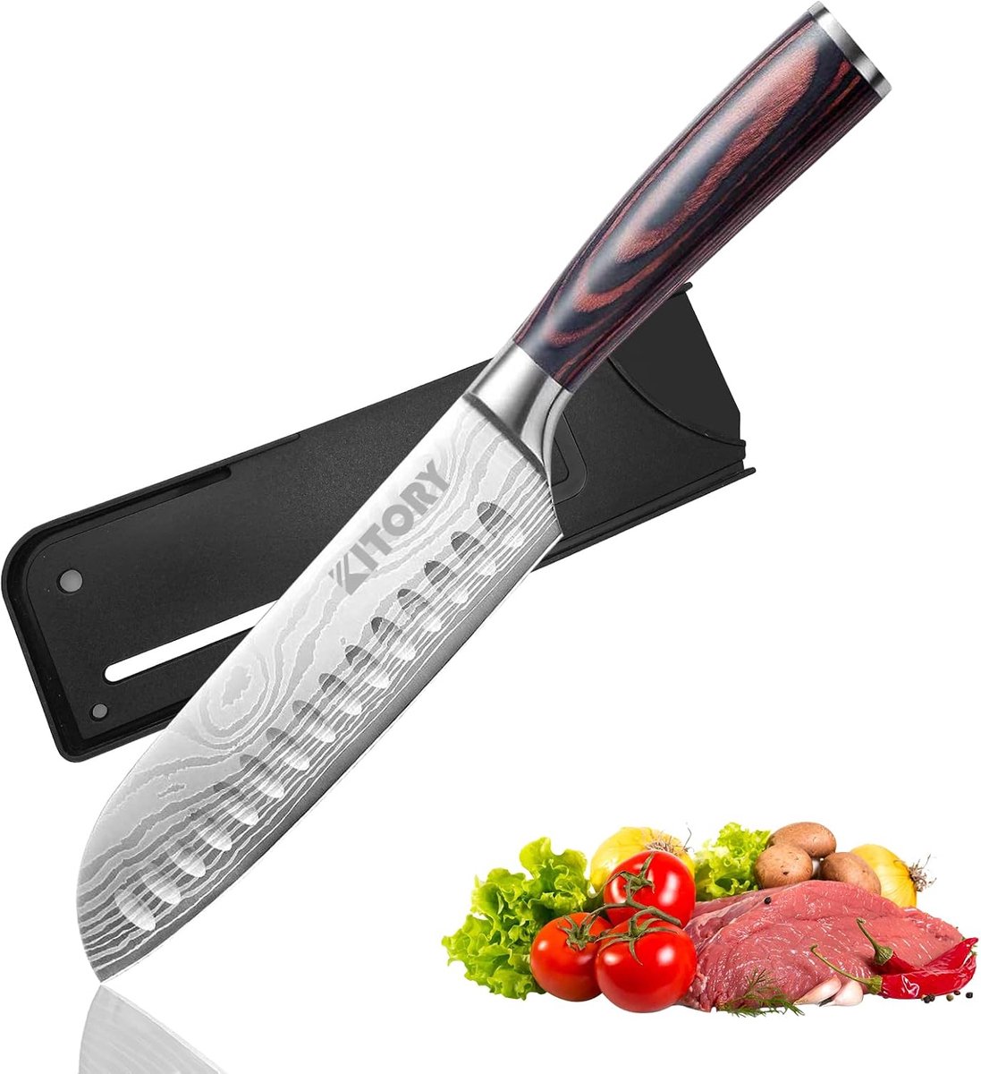 Santoku mes 18cm - 7Cr17MoV roestvrij staal - ergonomisch Pakka hout - multifunctioneel keukenmes - ShopVlot