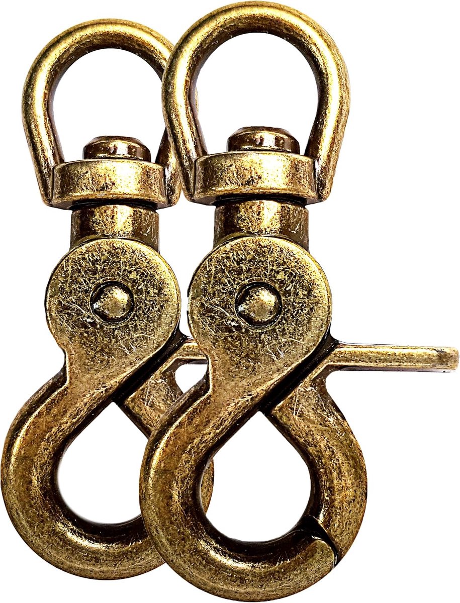 Scissor carabiner 61 mm - met 360° draaibare kop - antiek gouden look - ideaal voor hondenriem of sleutelhanger - ShopVlot