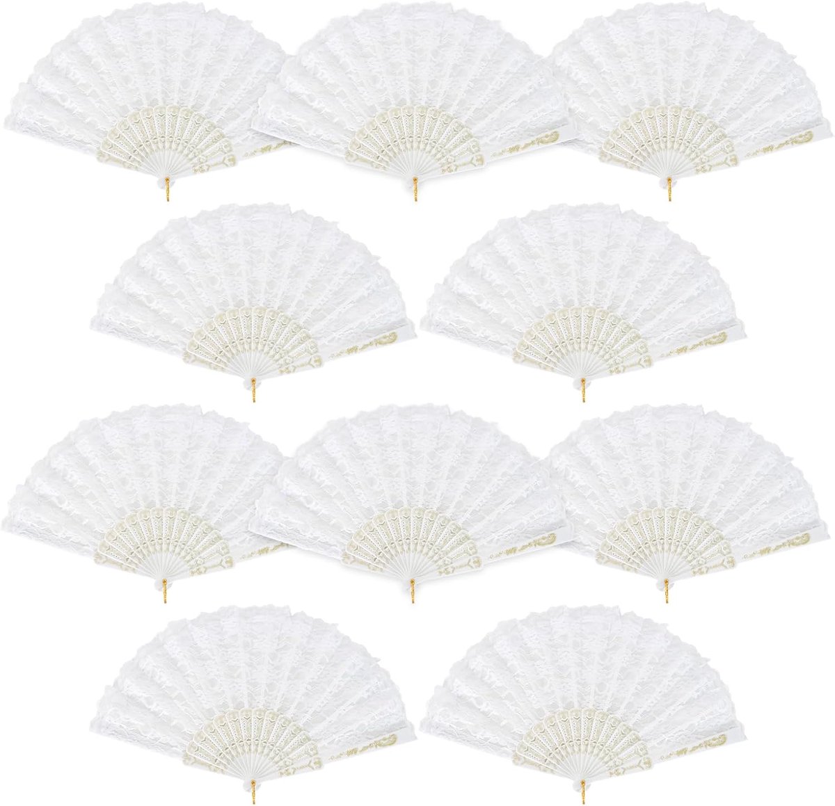 Vouwfan 10 Stuks - Elegante Witte Kanten Vouwfans - Vintage Stijl voor Bruiloft en Feest - ShopVlot