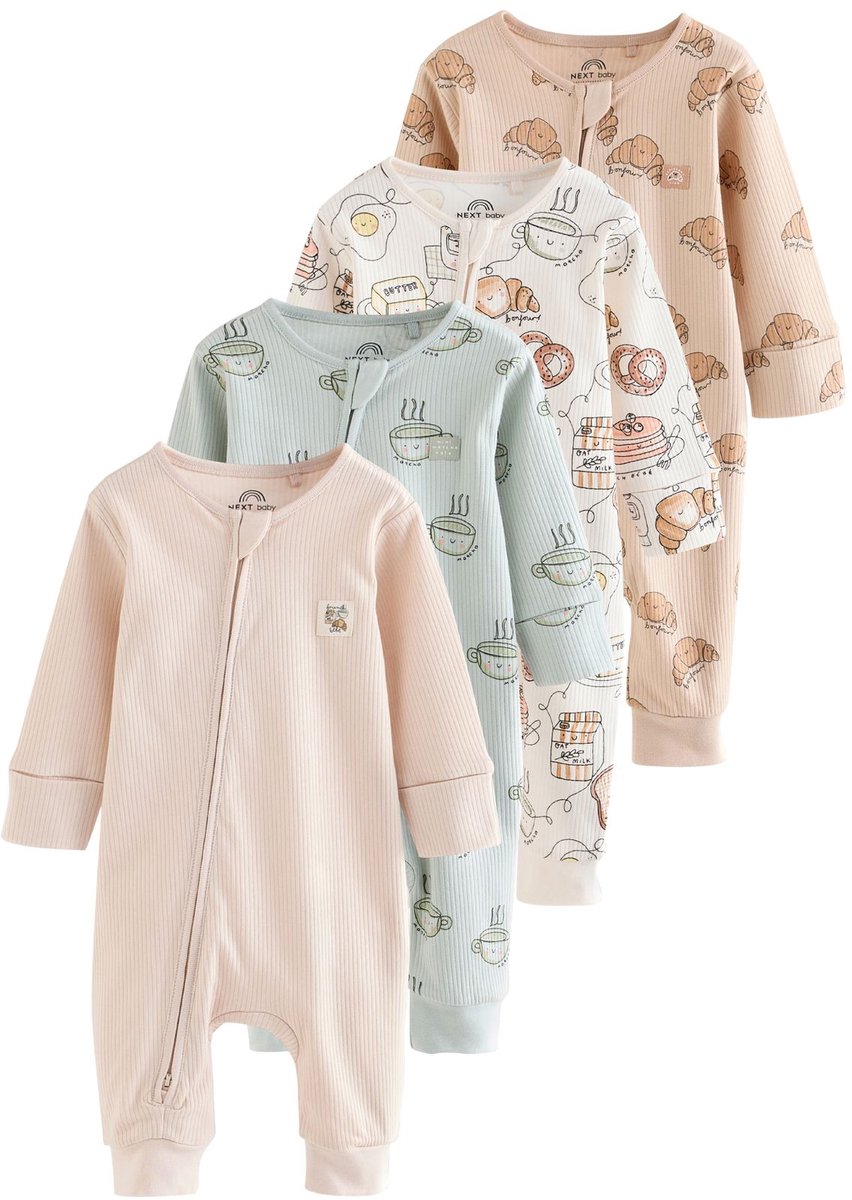 Next - Jongens - Set van 4 babypyjama's met tweewegritssluiting - Naturel