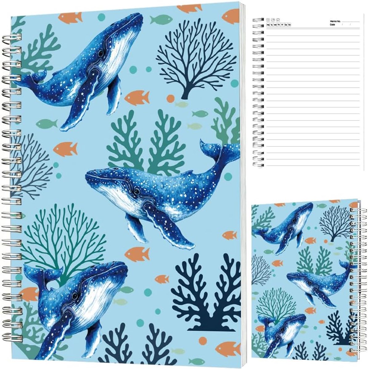 Spiraalboek 14 x 20 cm - oceaan walvis - inktveilig papier - ideaal voor dagboek en notities - ShopVlot