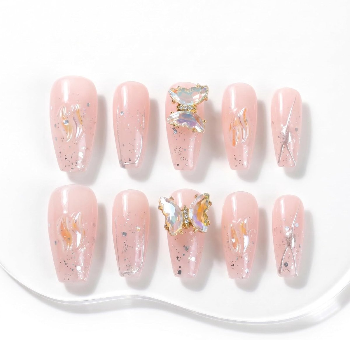 Nail Tips 10 Stuks - Handmade Ballerina Box Nagels - Roze 3D Vlinder Design - Ideaal voor Korte Nagels - ShopVlot