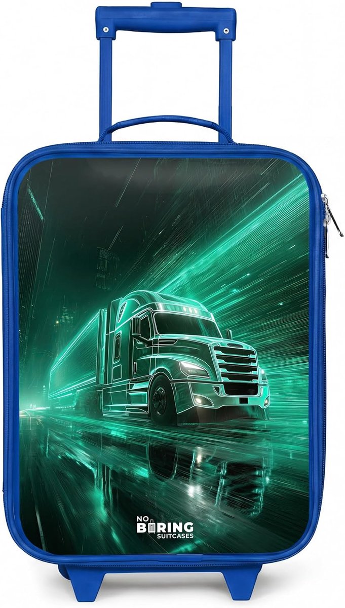 Kinderkoffer Compact 48x31x19 cm - Truck Neon - Lichtgevende wielen - Ideaal voor spelletjes en reisjes - ShopVlot