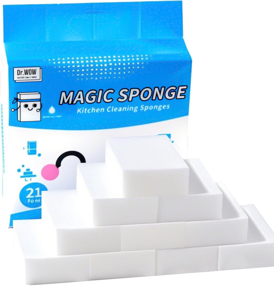SnelShoppen - Melamine Sponsen 3cm - 21 Pack Extra Dikke Schoonmaak Sponsen voor Keuken, Badkamer & Tegels, Water Geactiveerd, Niet Krassend, 10 x 7 x