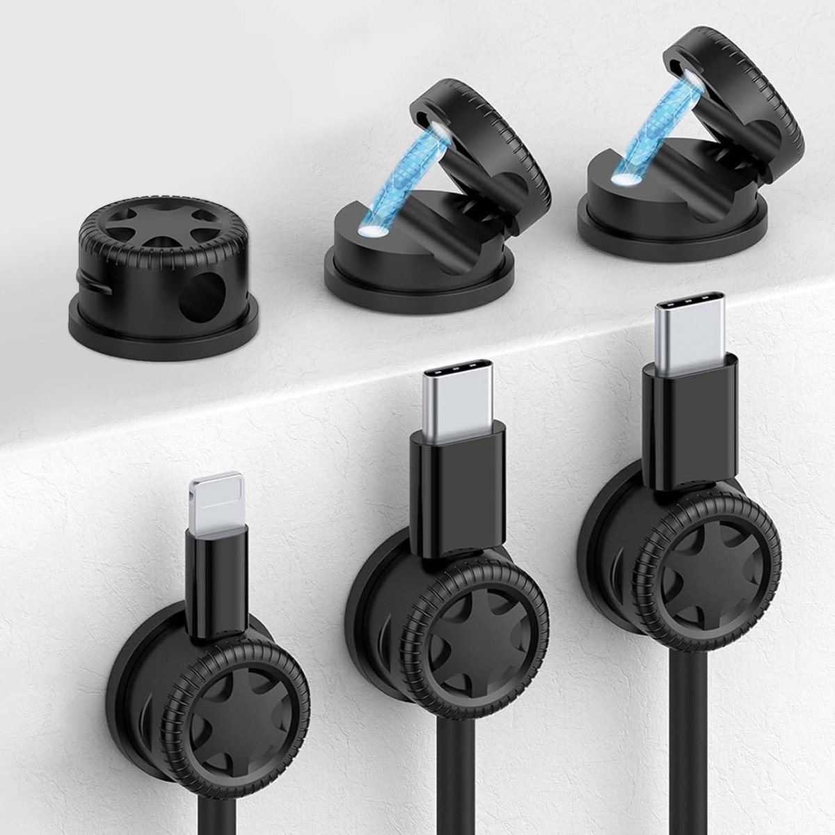 Kabelclips set van 6 - sterke hechting - zwart - perfecte kabelorganiser voor thuis of op kantoor - SnelShoppen