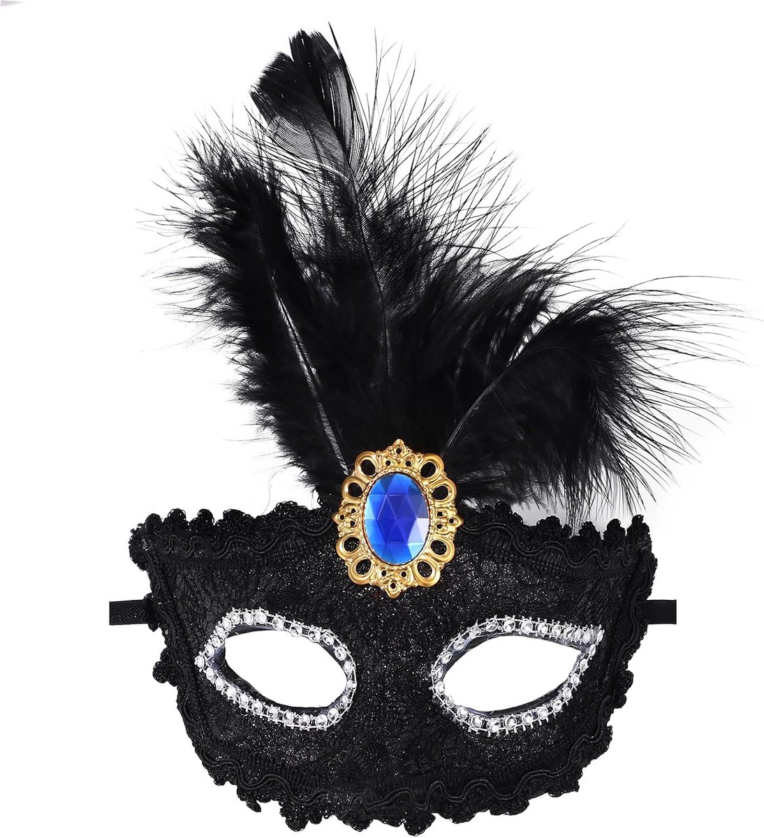 Venetiaans masker dames - veren en strass - sexy kanten oogmasker - perfect voor carnaval - SnelShoppen