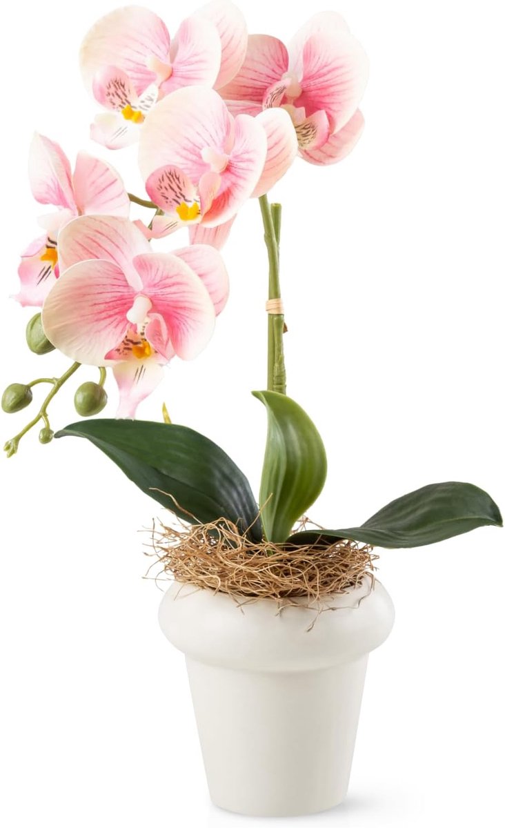 Kunstorchideeën 46 cm - Hoge Glans Keramische Pot - Realistische Kunstbloemen - Perfecte Decoratie - SnelShoppen