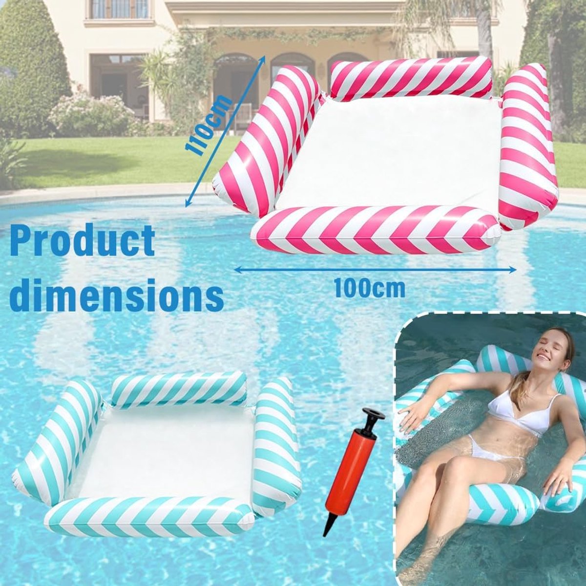 Opblaasbare zwembaddrijvers 2 stuks - 4-in-1 waterhangmat - multifunctionele drijvende lounge - SnelShoppen