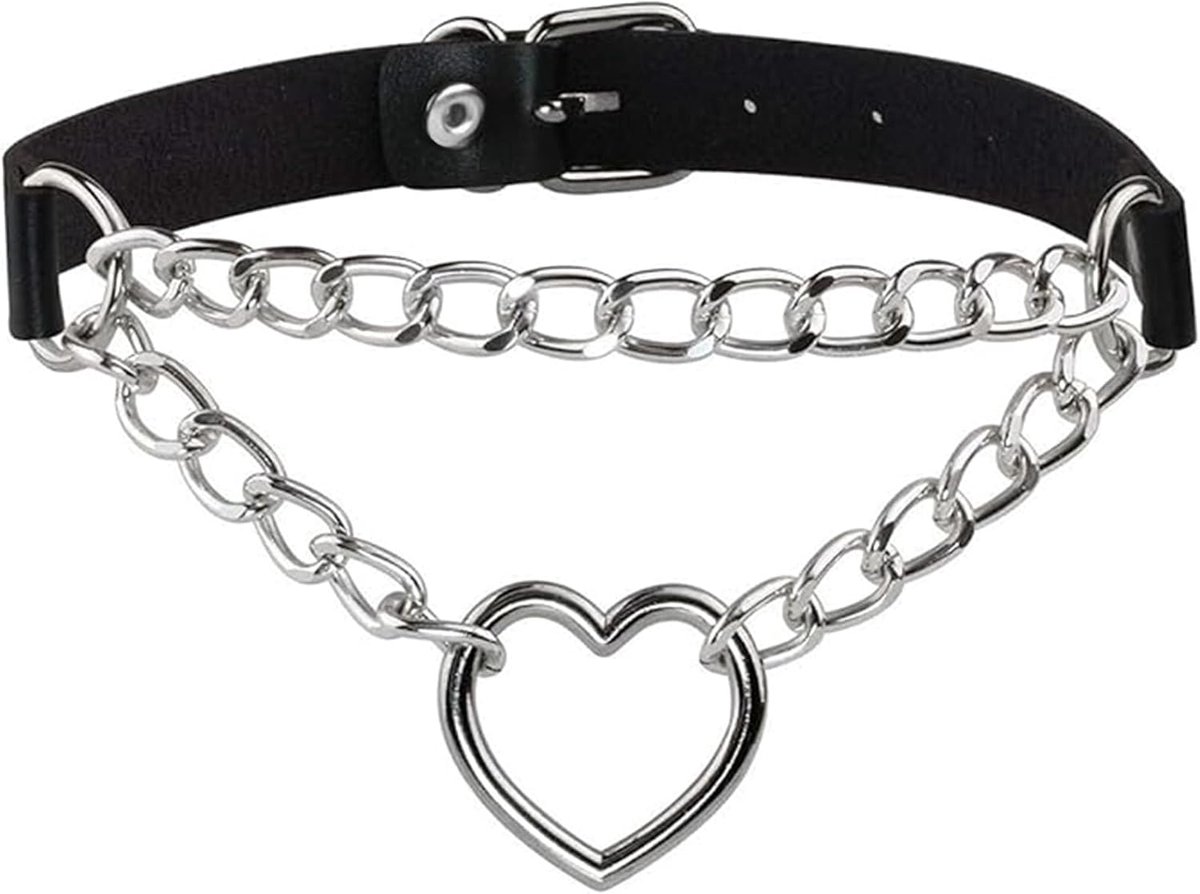Choker met Hartvorm - Verstelbaar PU Leer - Goth Punk Grunge - Perfect voor Halloween - SnelShoppen