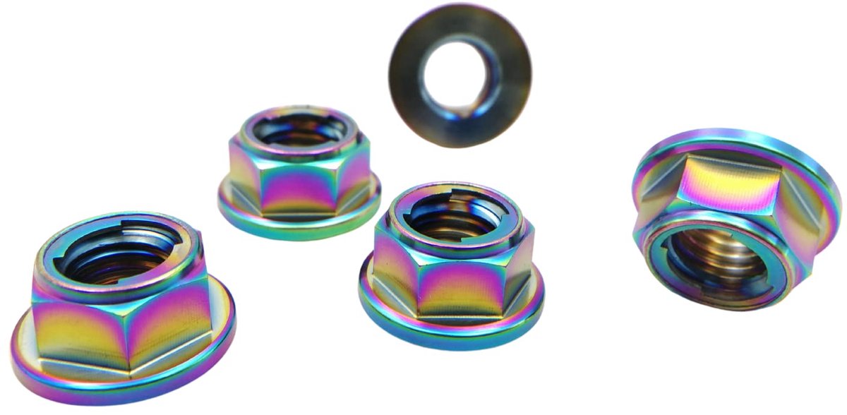 Titanium moer M10x1.25 - Flensmoer van vol metaal - Regenboog kleur - Sterke bevestiging - ShopVlot