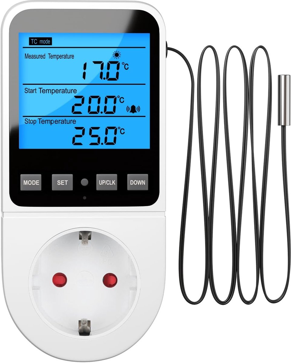Temperatuurcontroller - Digitale verwarmings- en koelthermostaat - Achtergrondverlichte LCD - ShopVlot