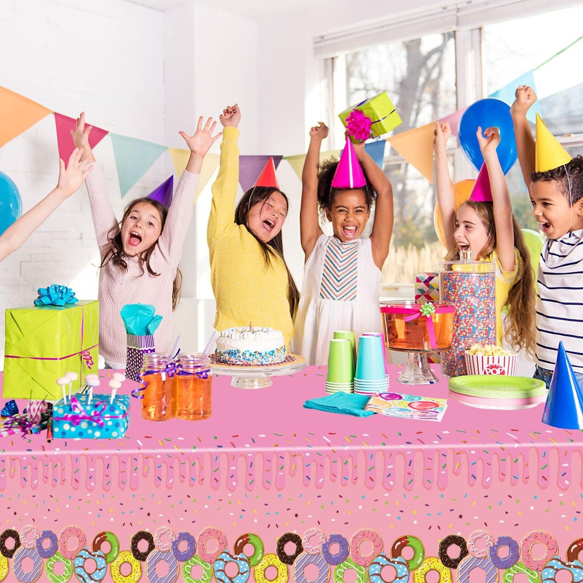 Tafelkleed Donut 2 Pack - 220x130cm Rechthoekig - Kleurrijke Decoratie - Perfect voor Kinderfeestje - ShopVlot