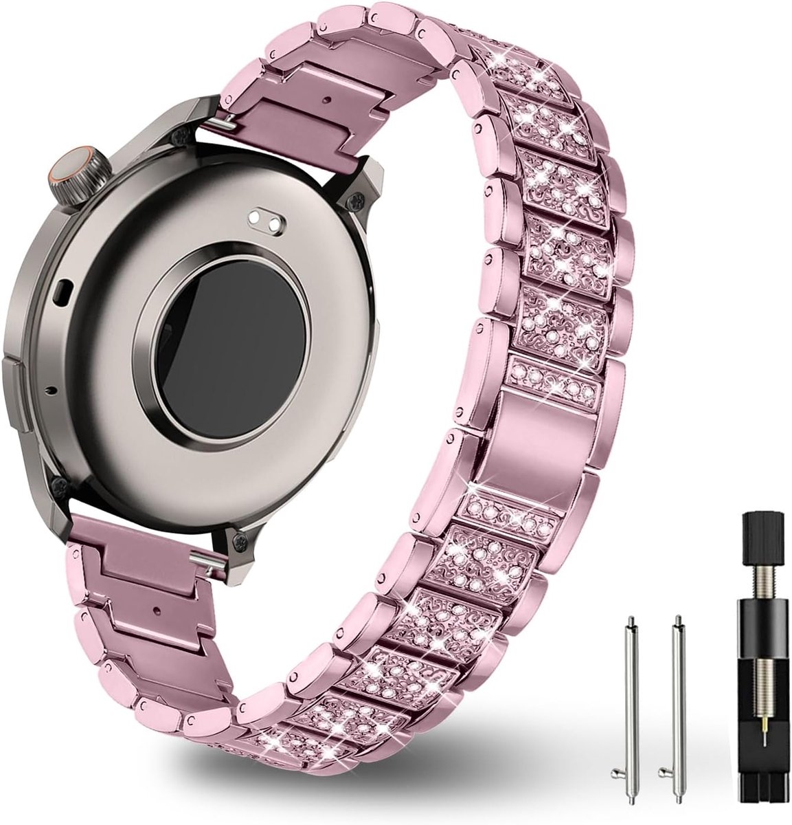 Armband voor Amazfit Balance 2/Bip 6/5/Pop 3S - Dames metalen horlogeband - Roze met diamant - Stijlvolle vervangband - ShopVlot