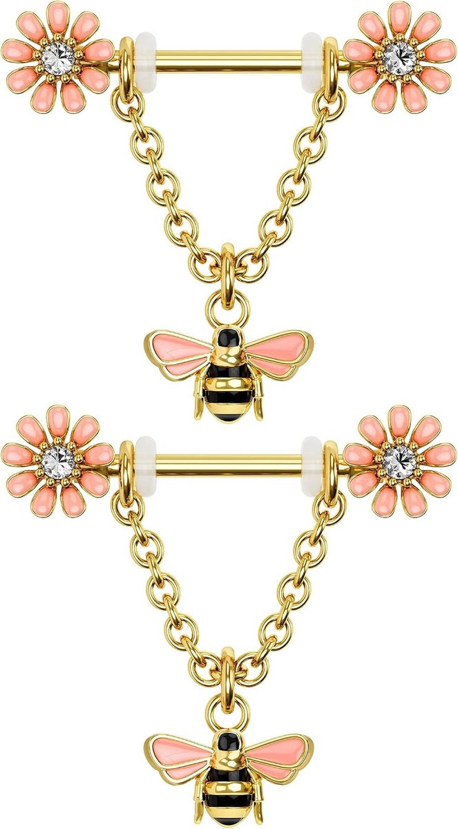nipple bars 14G - roestvrij staal - dangle met bloemenketting - stijlvolle uitstraling voor elke gelegenheid - ShopVlot