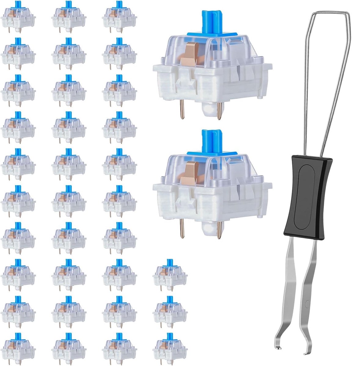 Mechanische schakelaars 30 stuks - blauwe transparante as - klikfeedback - ideaal voor gaming - ShopVlot