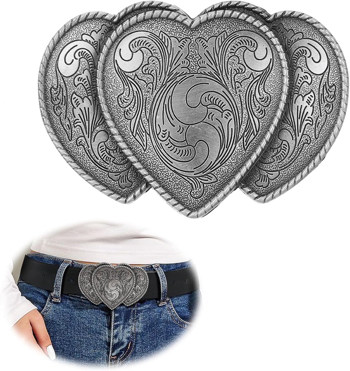 Belt Buckle Hartvormig - Gegraveerde Vintage Patroon - Voor Riemen 3,8 tot 4 cm Breed - Unieke Accessoire - ShopVlot