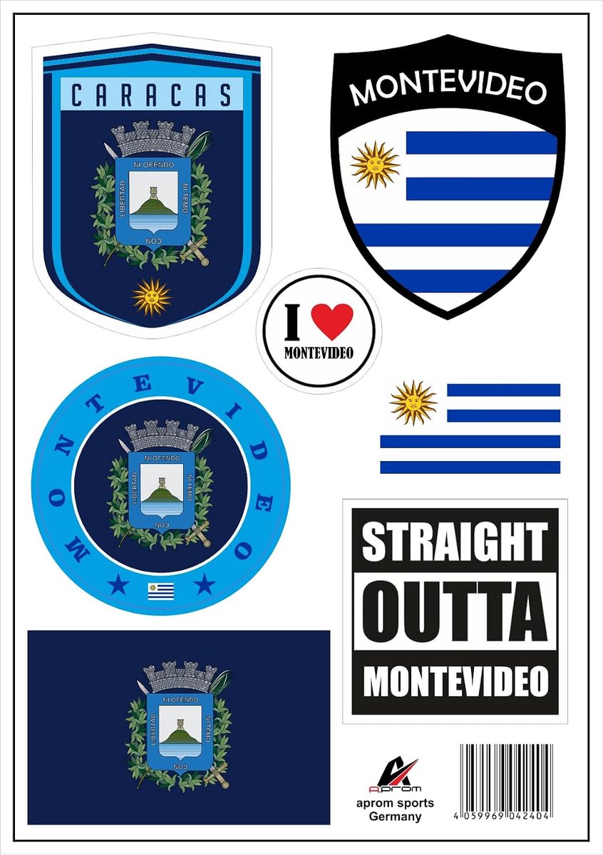 Stickers Montevideo 7 stuks - Vinyl weerbestendig - Diverse formaten - Voor auto en motor - ShopVlot