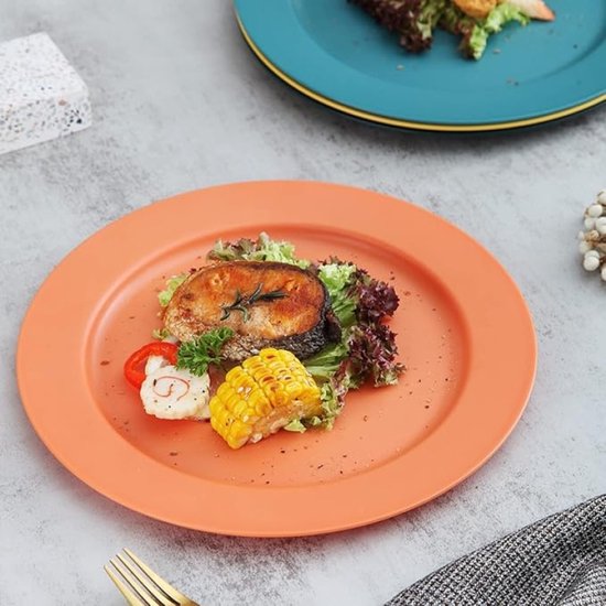 PromoHome Set van 8 Onbreekbare Dinner Platen 25,4 cm - Magnetron & Vaatwasser Bestendig - BPA Vrij Kunststof Servies - 4 Kleuren — afbeelding 4
