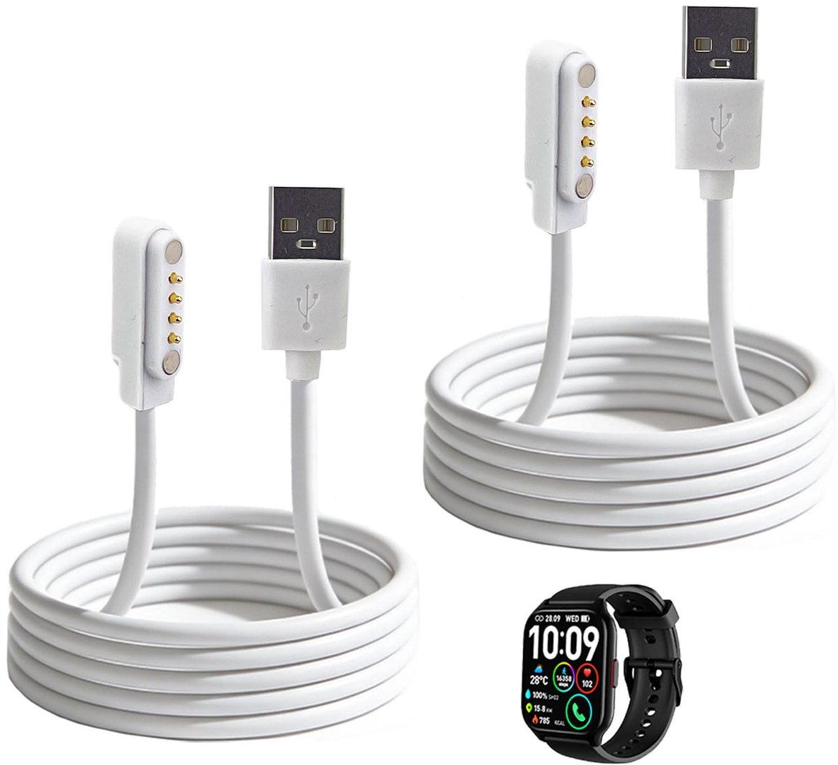 Magnetische oplaadkabel smartwatch 4-pins 2,54 mm - universeel - 2 stuks - ideaal voor dagelijkse opslag - ShopVlot