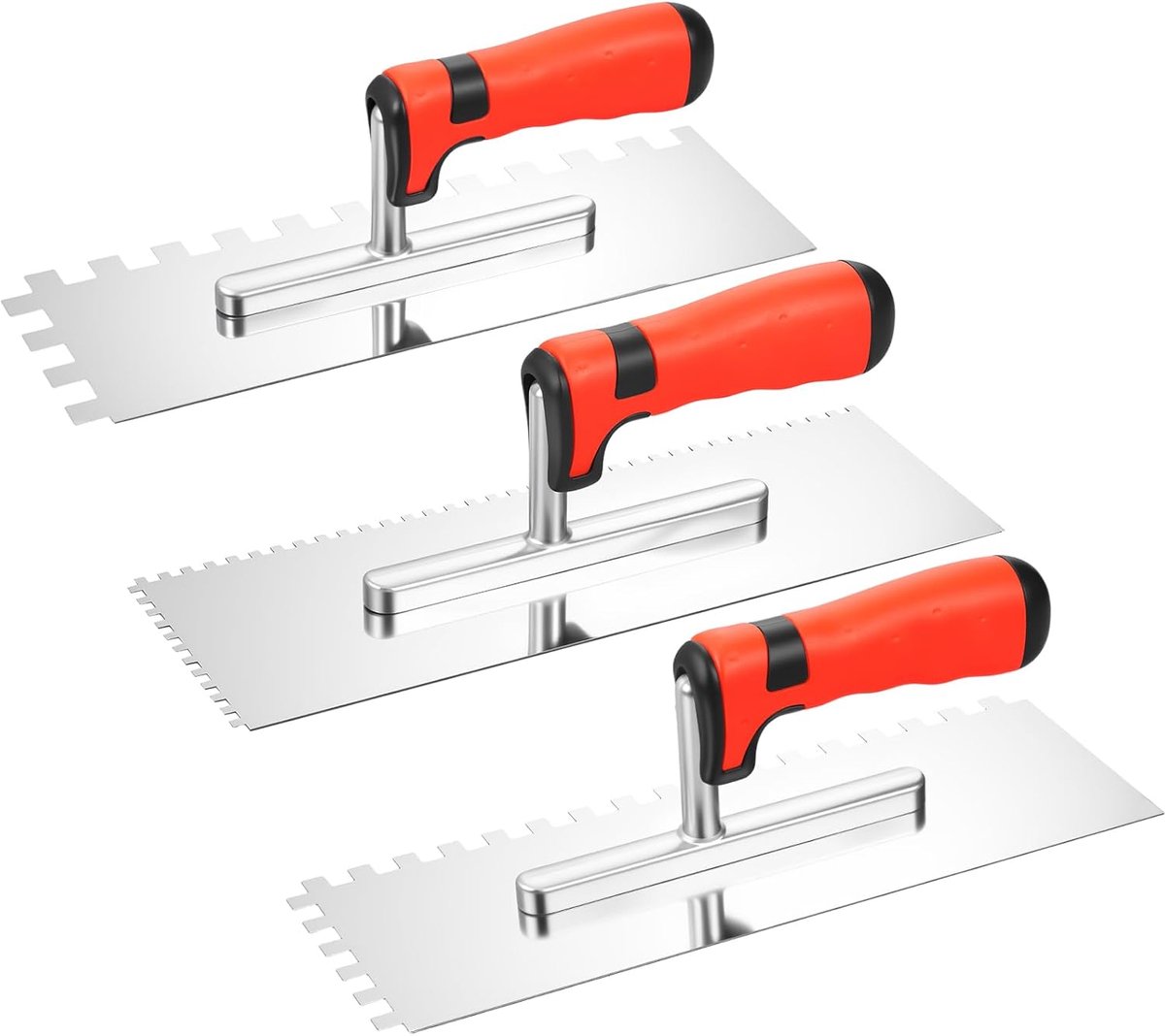 3-delige tandtroffel set 4x4 8x8 12x12 mm - roestvrij staal - met zachte grip - ideaal voor tegelwerk - ShopVlot