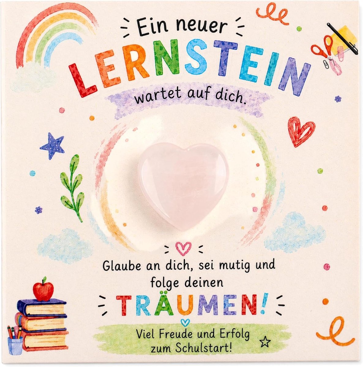 Leersteen hart - moedkaart voor kinderen - geluksbrenger voor schoolstart - eerste schoolcadeau - ShopVlot