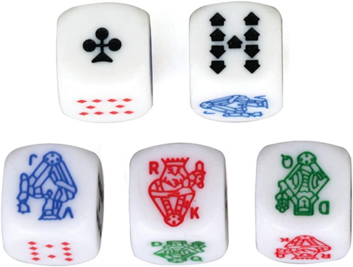 Poker dobbelstenen set van 5 - 16 mm - verpakt in een fluwelen zak - ideaal voor spelletjesavonden - ShopVlot