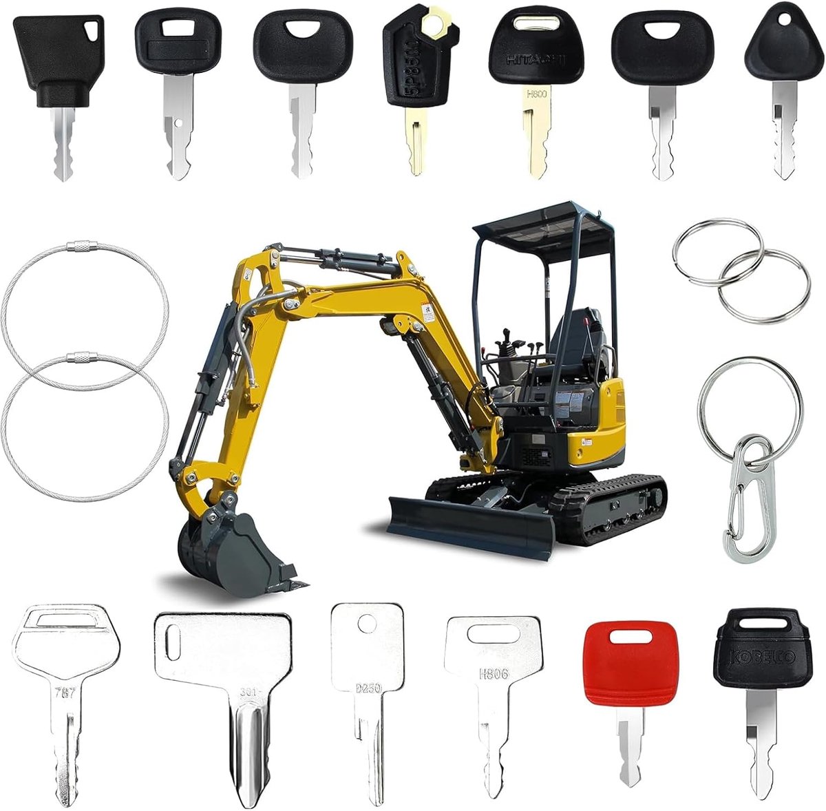 Vervangende steeksleutels 18-delig - Universele compatibiliteit - Voor diverse bouwmachines - Inclusief sleutelhangers - ShopVlot
