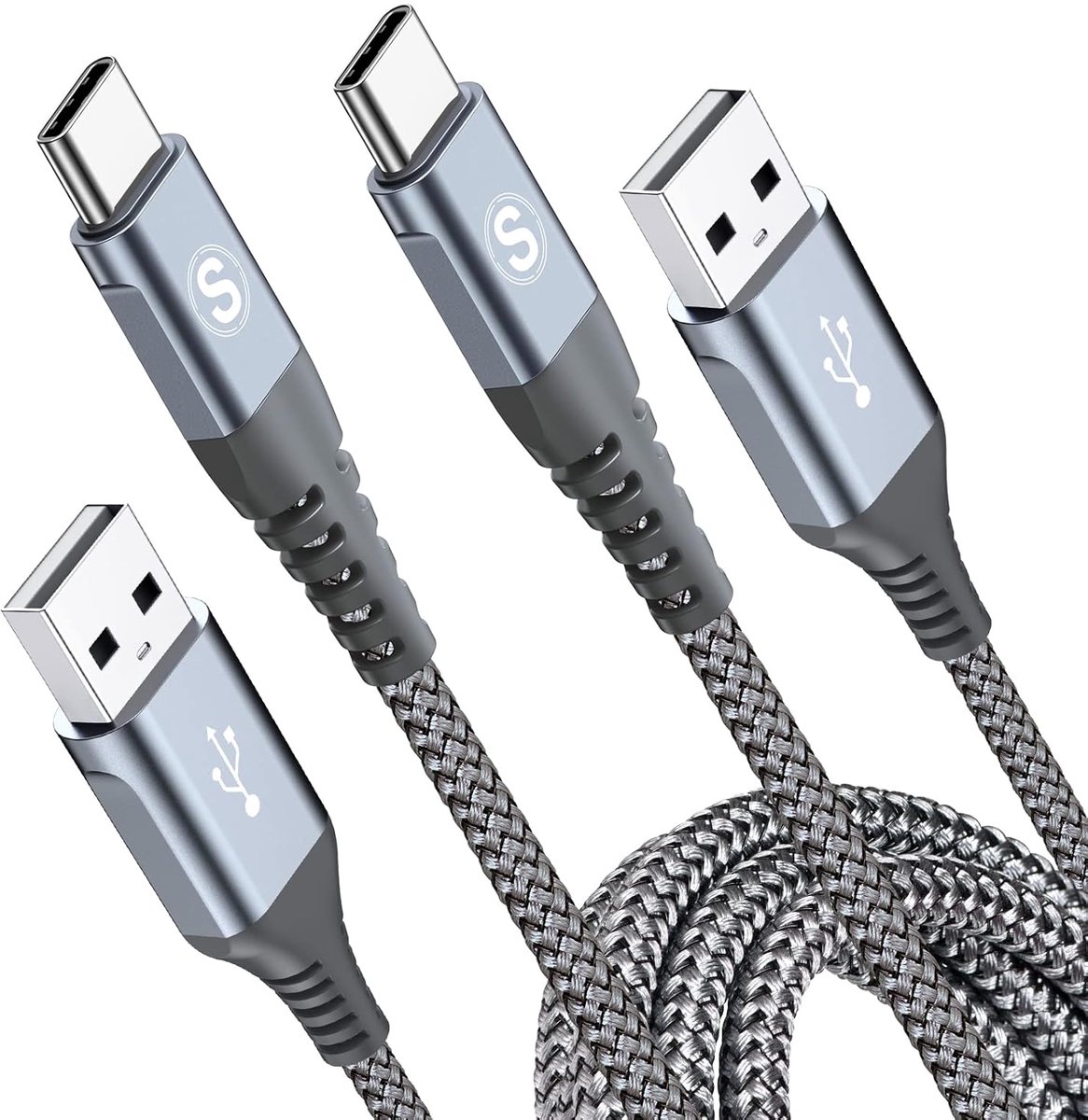 USB C kabel 2 stuks 2 meter - snelladen - nylon gevlochten - ideaal voor iPhone en Galaxy - ShopVlot