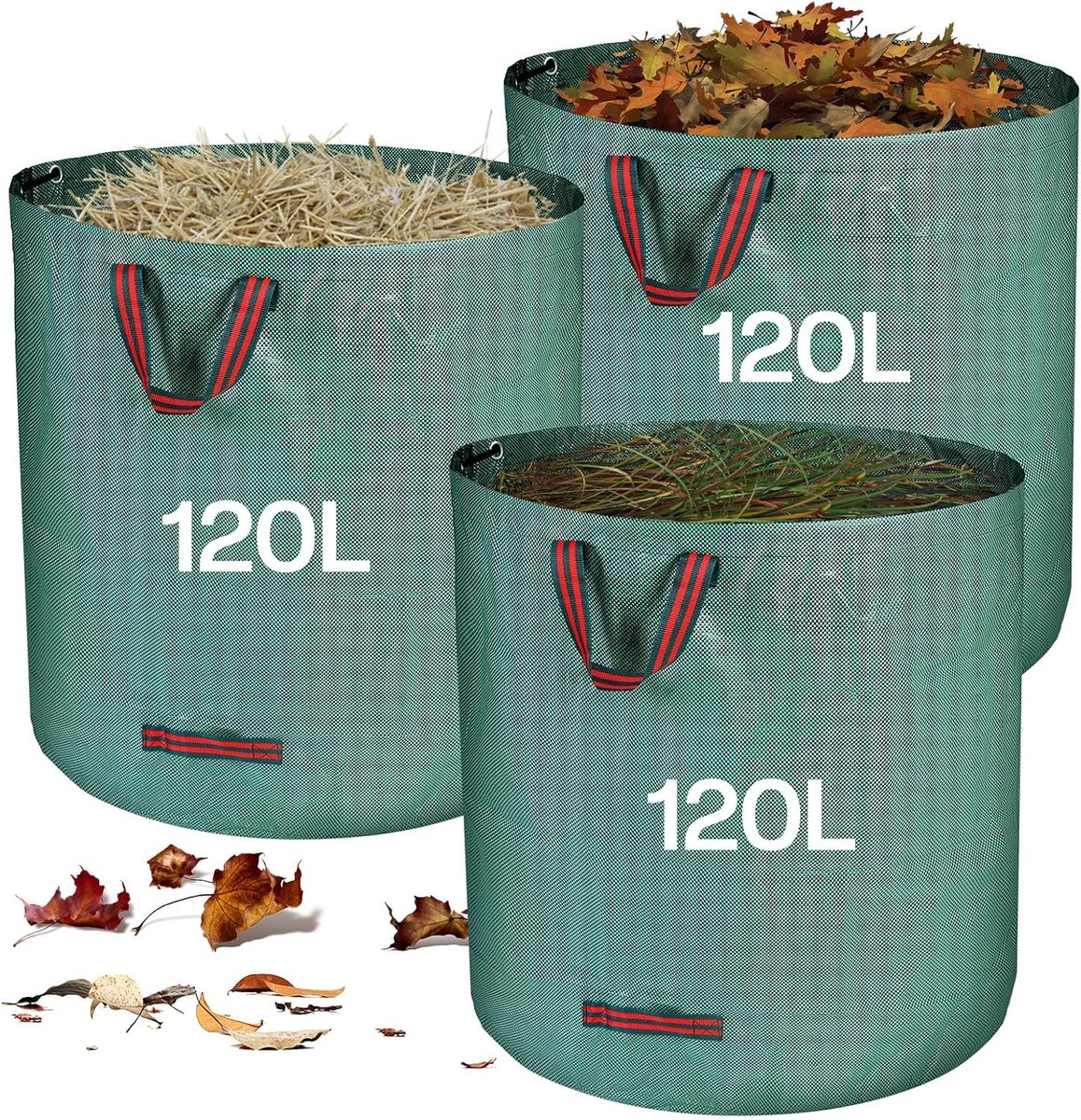 Tuinafvalzak - Tuinzak Bladzak met Handgrepen - Robuuste, Opvouwbare Groenafvalzakken van Polypropyleen-weefsel 150GSM - Grasmaaiersnede voor Tuinafval, Groenafval, Bladafval, groen, 120 l