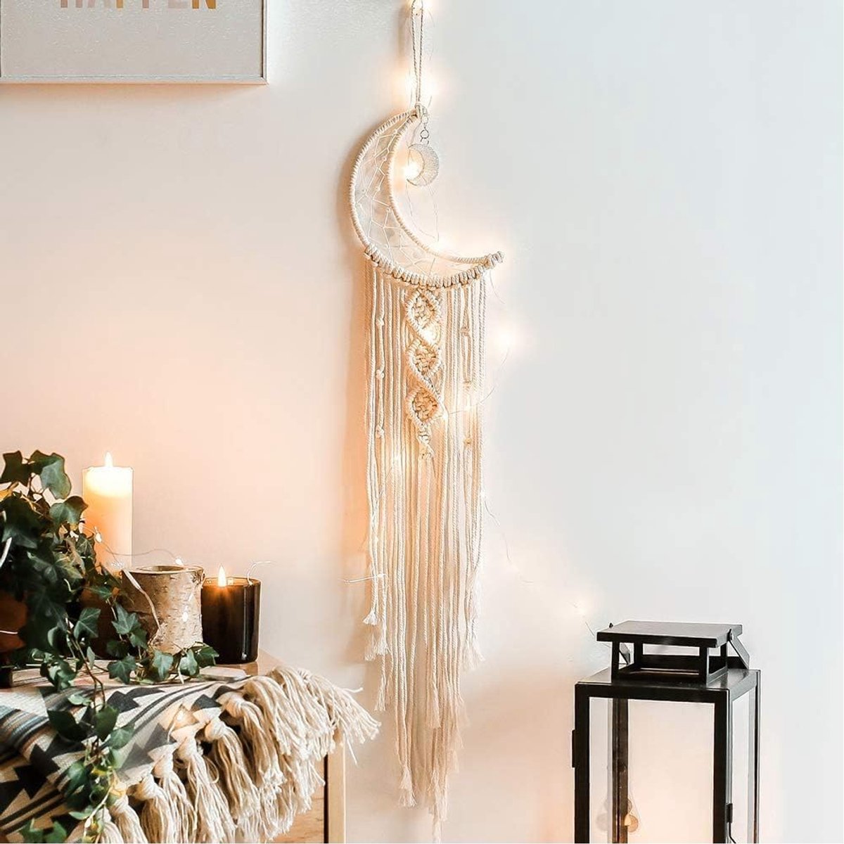 Dream Catcher Boho Macrame Geweven Muur Opknoping Crescent Dream Catcher Wit Katoen Handgemaakte Boheemse Woondecoratie met Lange Kwastje voor Tuin Slaapkamer Bruiloft Verlichting