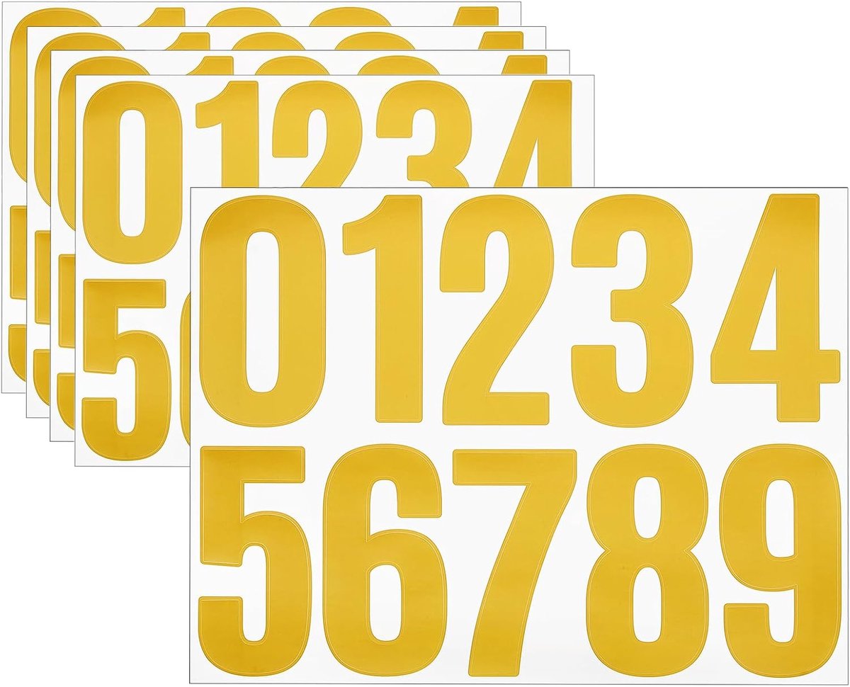 Huisnummers, 10 cm waterdichte zelfklevende nummerstickers voor brievenbus, bord, raam, deur, huisnummer, geel