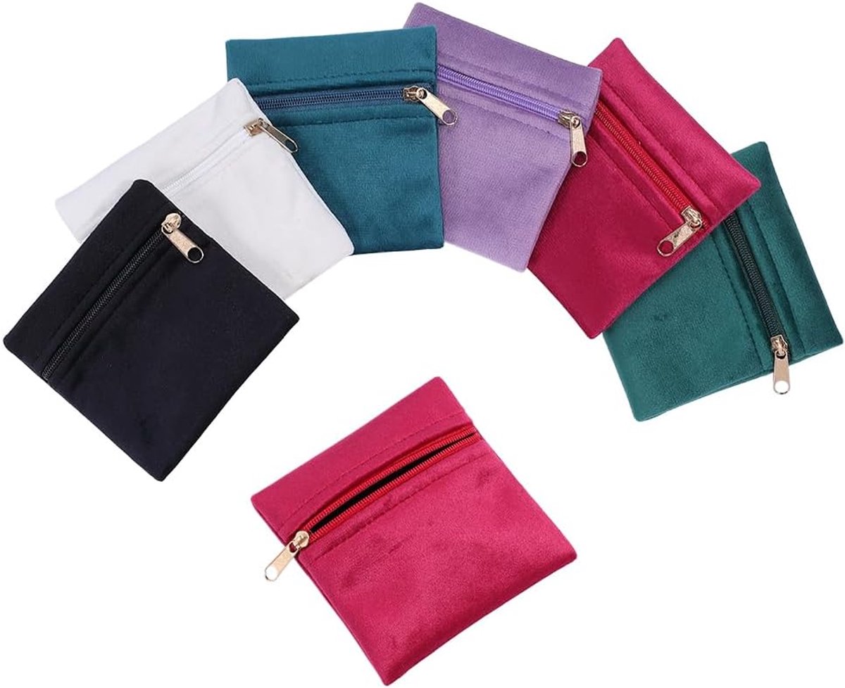 6Pcs Kleine Fluwelen Sieraden Pouches Met Rits Gift Zakken 6 Kleuren Vierkante Sieraden Opslag Rits Zakken Voor Armband Ketting Ringen Oorbel Reizen Draagbare Sieraden Organizer Opslag