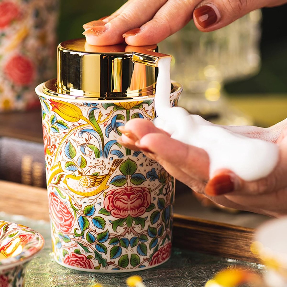 Rose Keramische Schuimende Zeepdispenser Voor Badkamer & Keuken Hervulbare Lotion Vloeibare Schuim Pomp Dispensers
