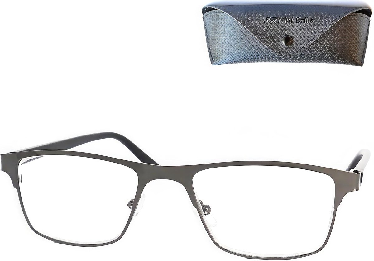 Blauwlichtfilter leesbril rechthoekig – RVS montuur, UV-bescherming, computerbril incl. etui