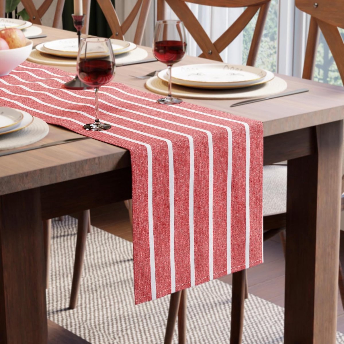 Homes Tafelloper voor eetkamer, 8-zits, Roma Red Stripes, groot, 40 x 150 cm, milieuvriendelijk katoen, met de hand gesponnen decoratieve stof voor restaurants, machinewasbaar