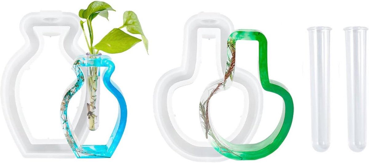 vaas, siliconen vormen, staafkaarsen, kaarshouder, siliconen vorm, bloemenvaas, epoxyhars, plantenbak, gietvormen met 2 reageerbuisjes, voor hydrocultuurplanten