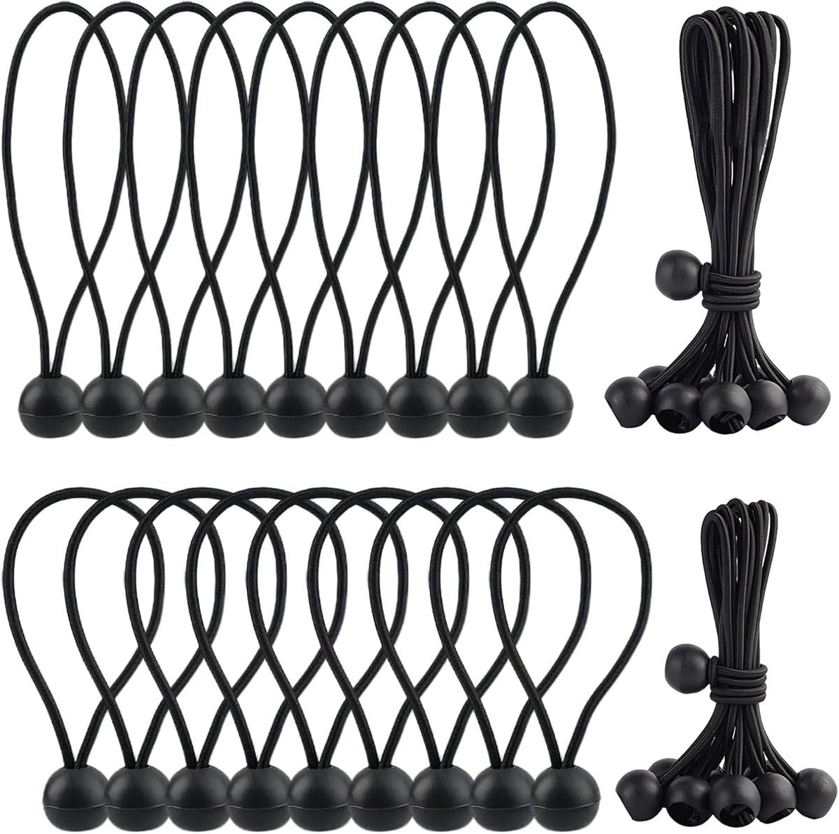 32 stuks, elastisch, met bal, 10/15 cm, reflecterend, voor nacht, flexibele verstelling, draagbaar, voor camping, tenten, dekzeilen, slaapzakken