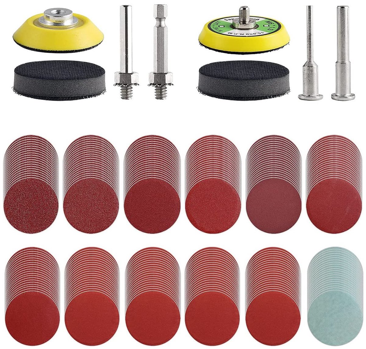 244 stuks schuurschijven pad kit 2 inch 50 mm korrel 80/100/120/150/240/320/400/600/800/1000/1200/2000/3000 schuurschijven pad kit polijstpad adapter