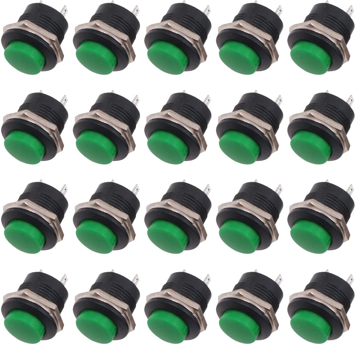 20PCS 16mm Momentaire drukknop Mini ronde schakelaar Zelfherstellende knop 2Pins 3A 250V AC - Groen