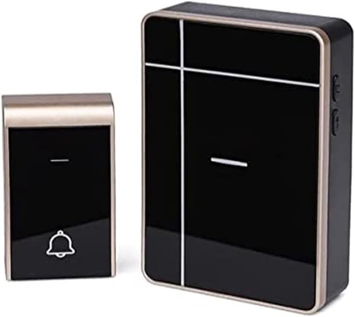 draadloze deurbel in zwart en goud, ideaal voor elk huis. Geniet van de veelzijdigheid en eenvoudige installatie en geef je entree een moderne touch.