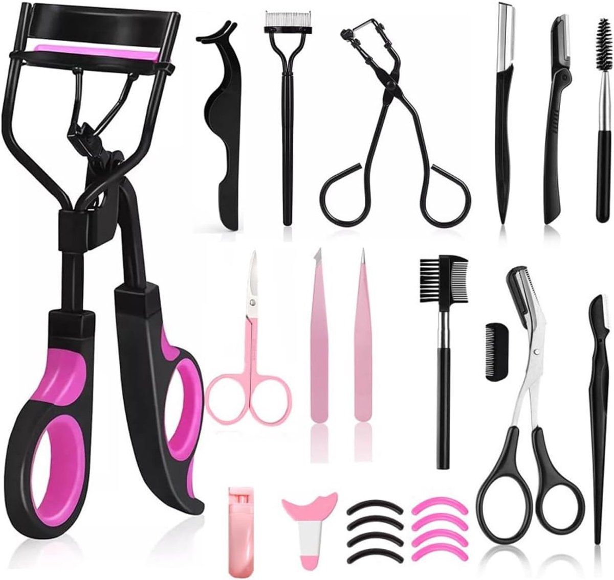 Wimperkrullers Wenkbrauwborstelset voor vrouwen, wimperkrullerset met 8 extra vervangende navulpads Wimperapplicator Make-uptool (violetzwart)