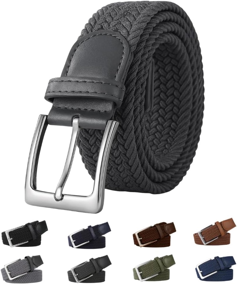 herenriem, gevlochten, verstelbaar, van flexibele stof met metalen gesp, zonder gaten, voor jeans, broeken, casual, werk, golf