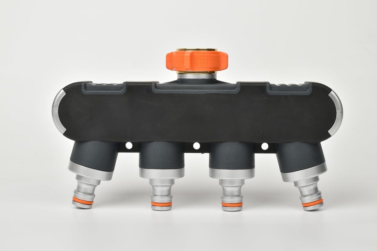 Waterverdeler voor waterkraan, 3/4 inch en 1/2 inch 4-weg ventielverdeler, voor tuinirrigatie, keuken, wassen, waterstroom regelbaar en afsluitbaar (4-weg verdeler)