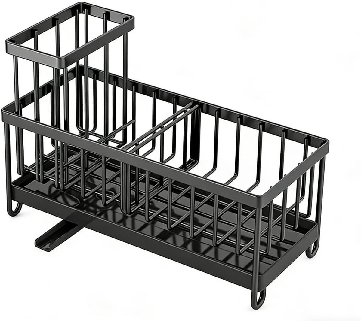 RVS Zwarte Afwaterhouder voor Keukenspoelbak Bij Je Zij, Spons Houder voor Spoelbak met Hoge Borstelhouder, Keukenspoelbak Opberghelper, Spoelbak Organizer