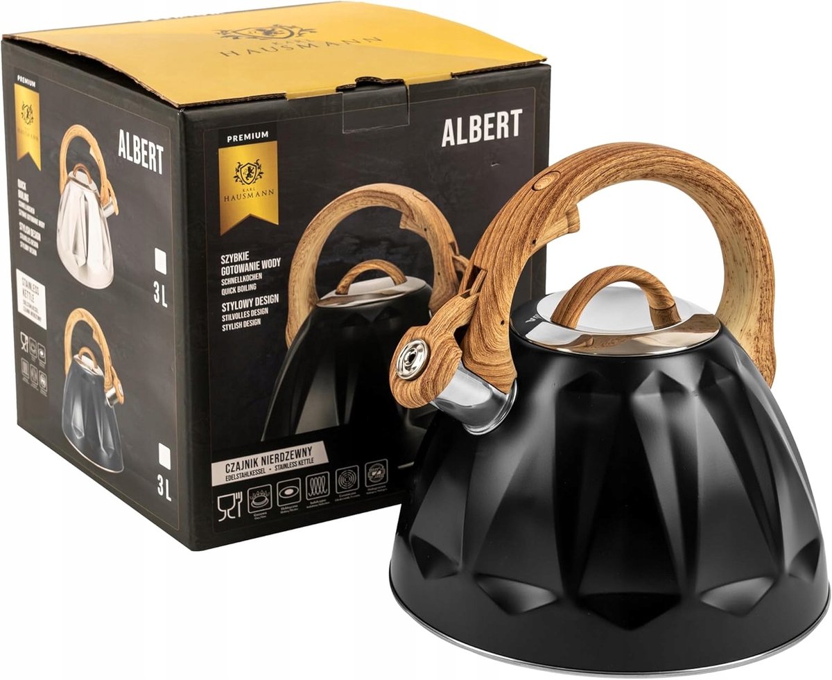 Merkloze inductieketel 3L roestvrij staal met fluitje en anti-brandhandvat