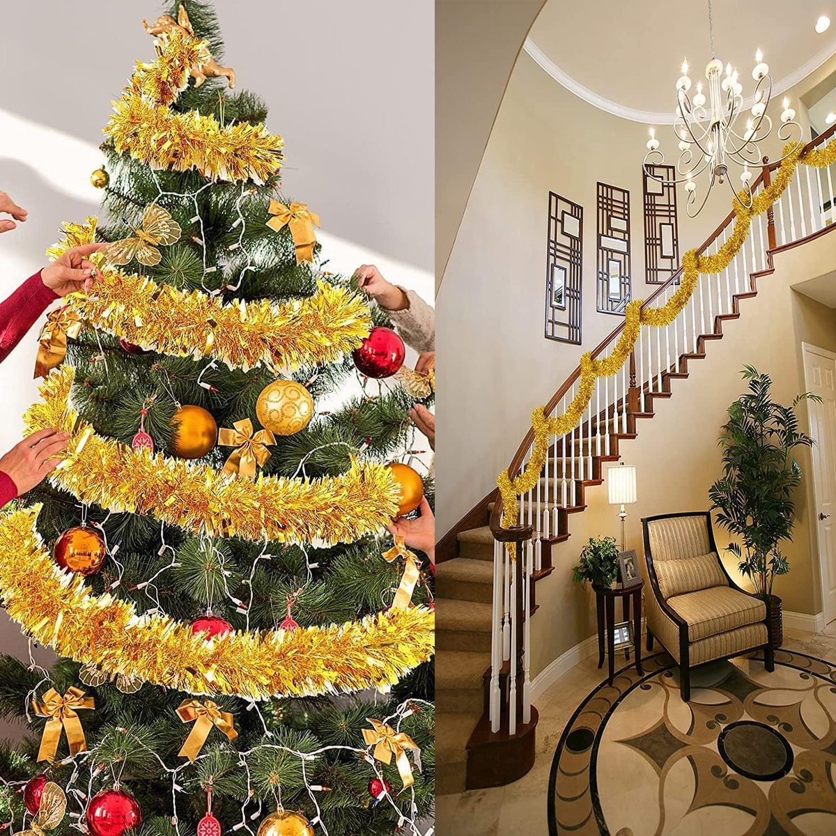 Lametta Garland 2 m - Gouden kerstdecoratie - Duurzaam metaal - Voeg glans toe aan je feest - ShopVlot