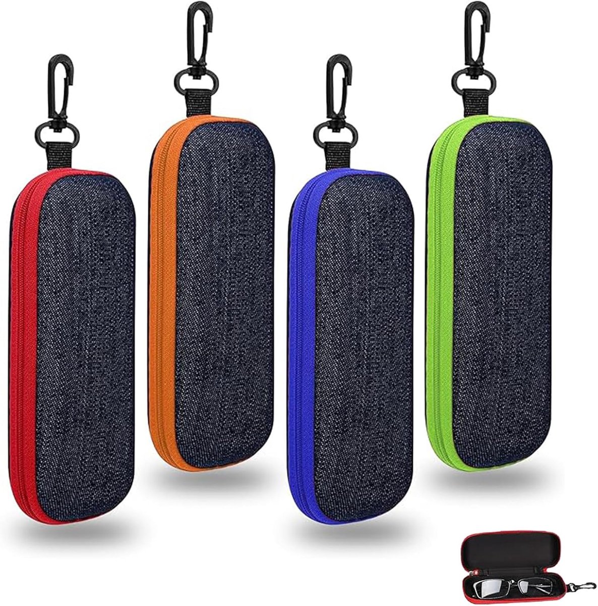 Brilhoes set van 4 - Harde en zachte brillenhoes - Met rits - Ideaal voor reizen - ShopVlot