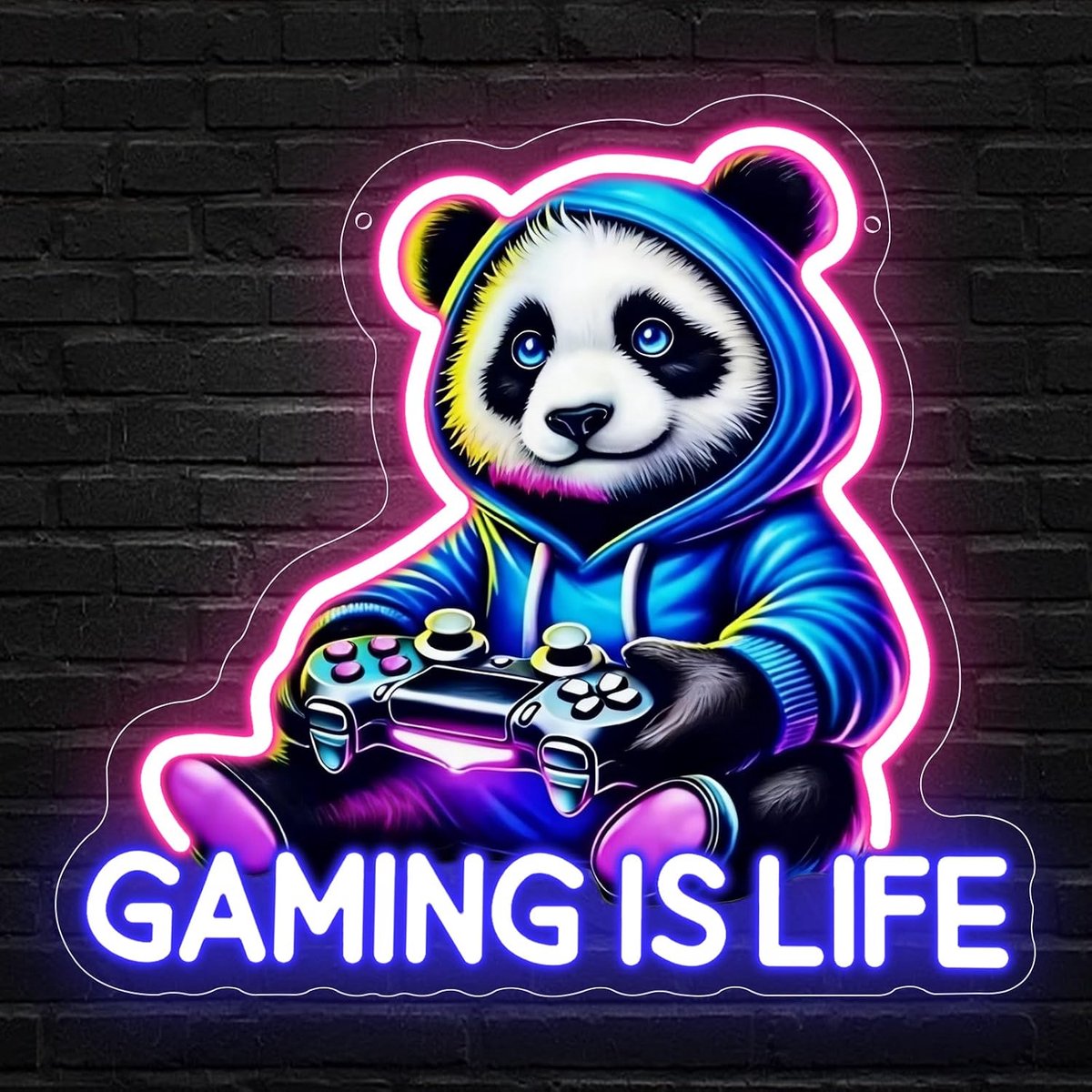 Neonbord Panda - Gaming is Life - Wanddecoratie - Creëer een unieke sfeer - ShopVlot